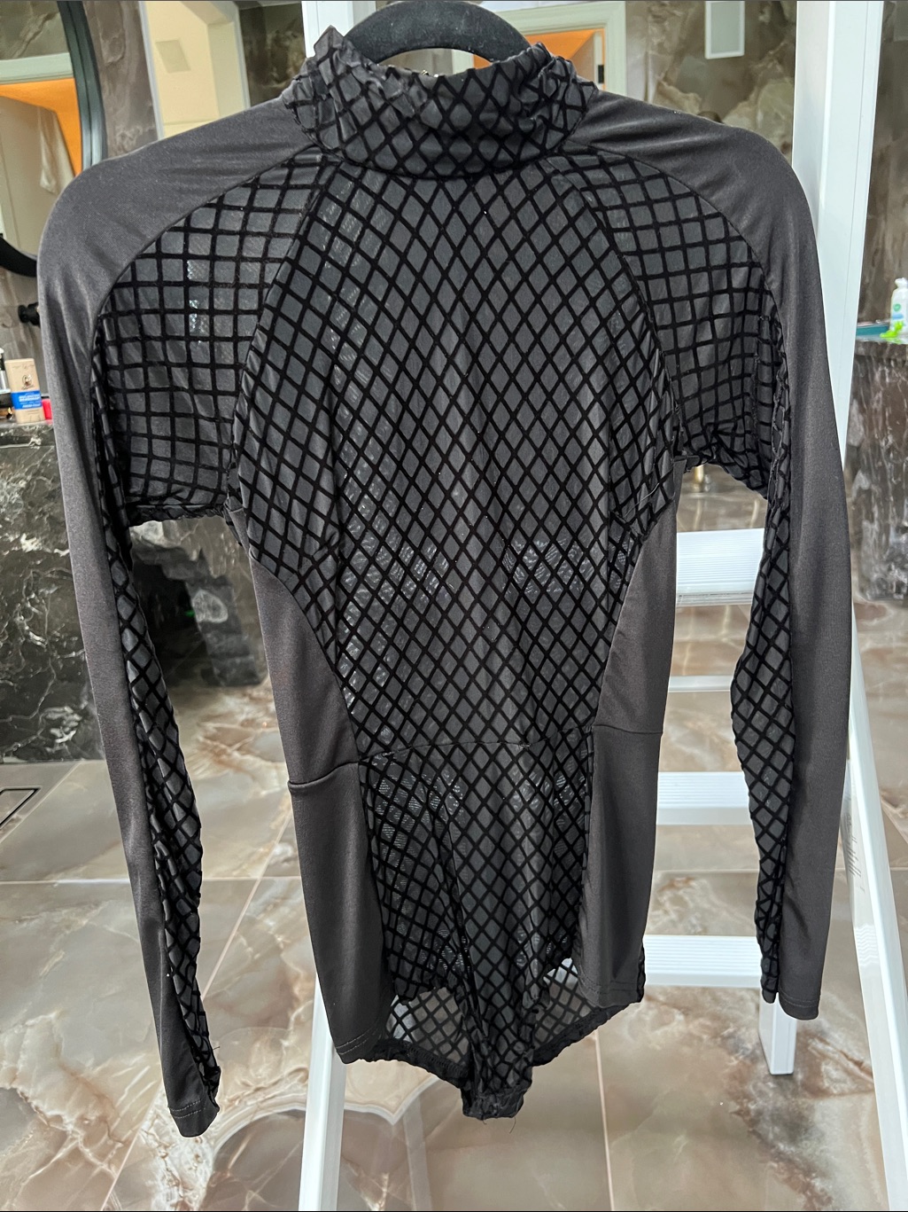 House Of Cb Black Long Sleeve Mesh-Overlay Bodysuit